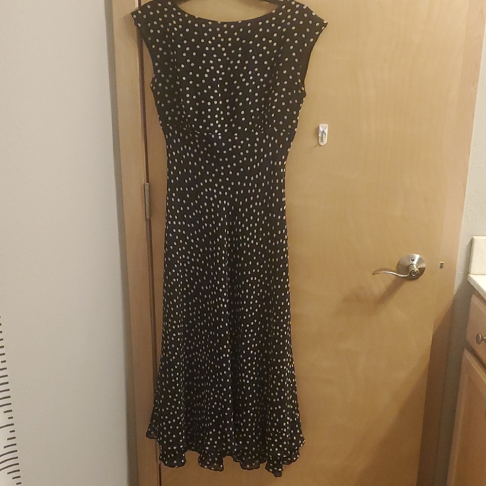 Chadwicks Black and White Polka Dot Midi Dress 4P